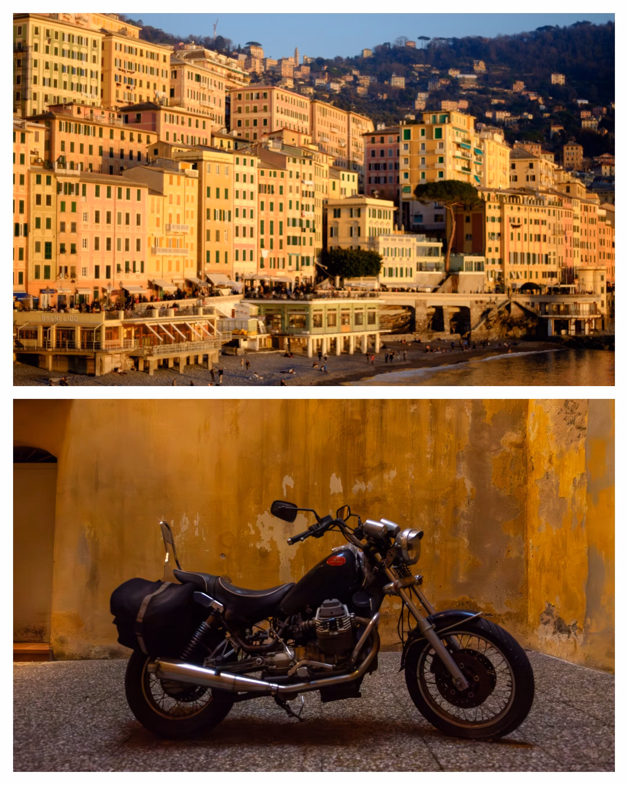 Sunset in Camogli, Italy / Moto in Nice, France