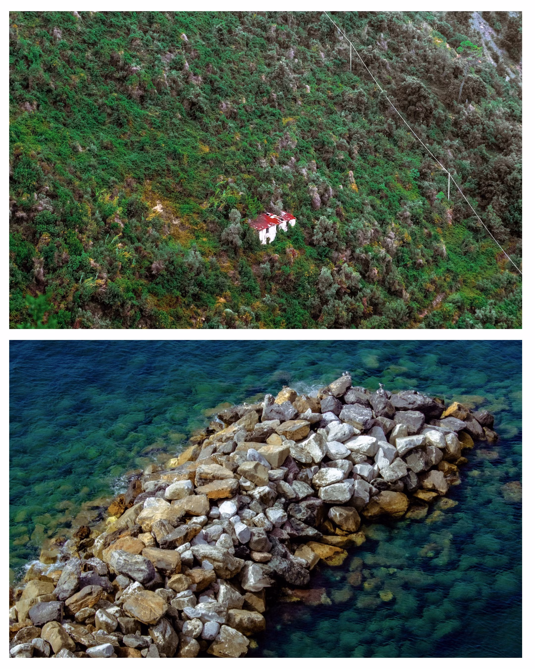 Abandoned home in the Cinque Terre National Park, Italy / Embankment in the Cinque Terre National Park, Italy