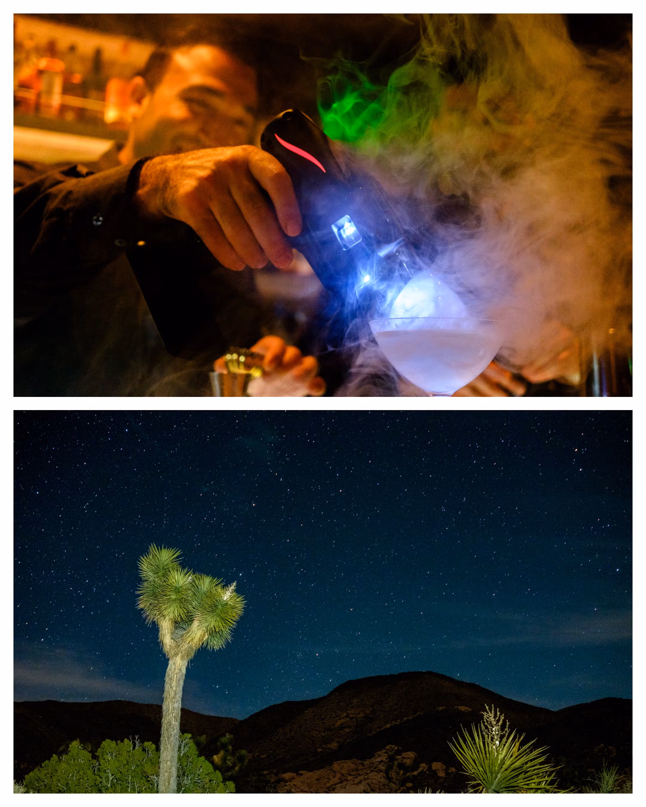 Bartender prepares elaborate drink aboard the Silver Ray / Starry Night at Joshua Park